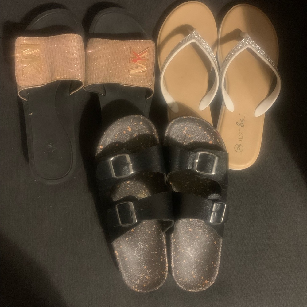 Just Be White and Silver Flip-Flops